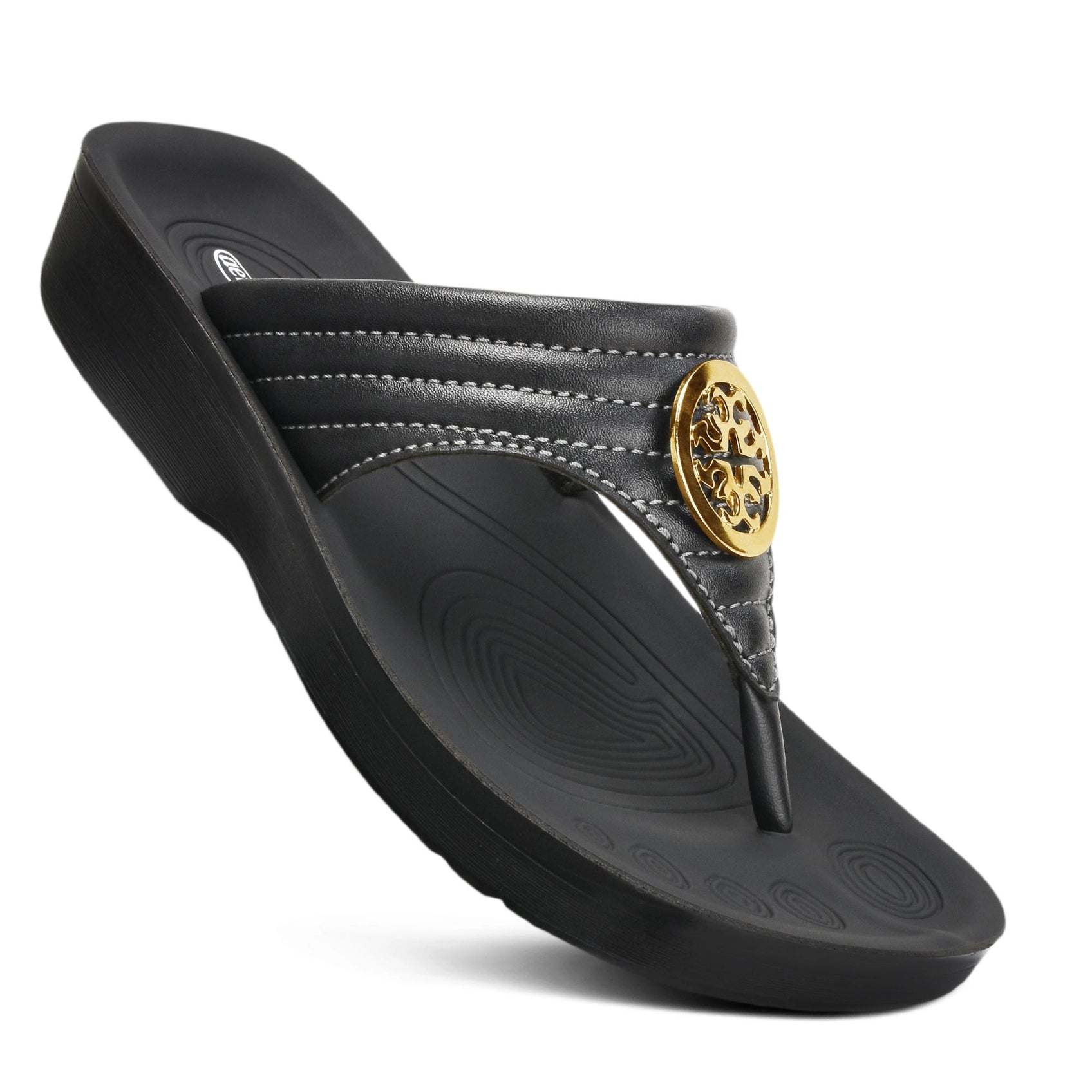 Aerothotic - Women's Walking Thong Sandals, Idelle - Black (L0360)